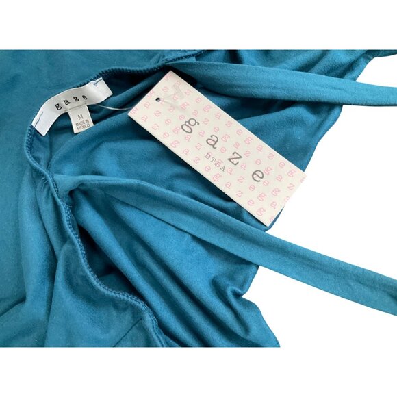 Teal Tie-Shoulder Tank Top By Gaze Size M Polyester/Spandex Square Neck Lightwei - Picture 5 of 6